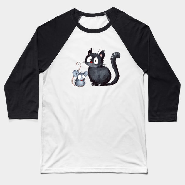 Cat and Mouse Baseball T-Shirt by Alyona Shilina